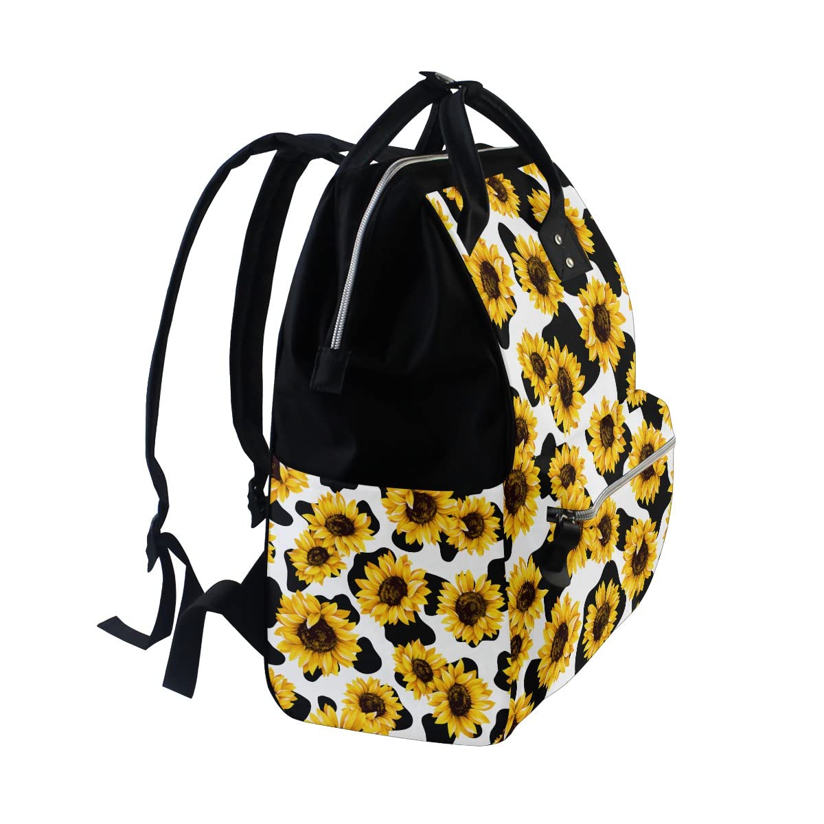 Glaphy Large Capacity Baby Diaper Bag Sunflowers Cow Print Durable Multi Function Travel Backpack