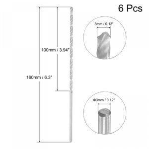 uxcell HSS(High Speed Steel) Extra Long Twist Drill Bits, 3mm Drill Diameter 160mm Length for Hardened Metal Woodwork Plastic Aluminum Alloy 6 Pcs