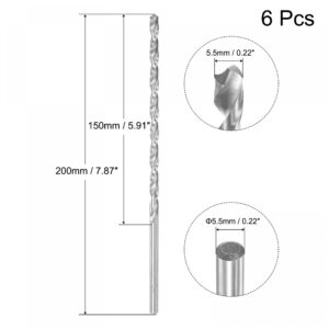 uxcell HSS(High Speed Steel) Extra Long Twist Drill Bits, 5.5mm Drill Diameter 200mm Length 6 Pcs