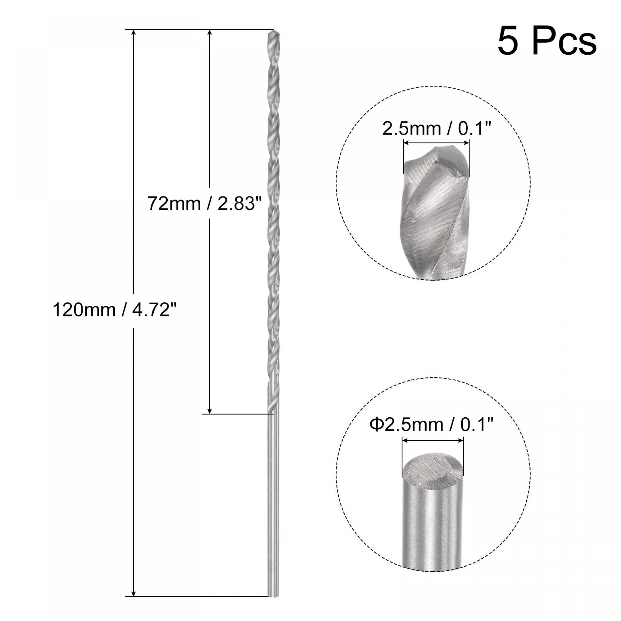 uxcell 5 Pcs 2.5mm Mini Micro Twist Drill Bits, High-Speed Steel Straight Shank Extra Long Drill Bit 120mm for Aluminum Alloy