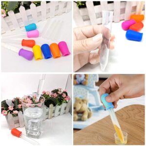 10 Pcs 5ml Liquid Droppers & 2 Brushes,Silicone and Plastic Pipettes Transfer Eyedropper with Bulb Tip for Candy Molds,Childhood,Pet,Crafts Projects- 10 Colors