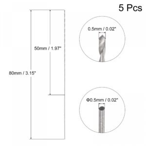 uxcell 5 Pcs 0.5mm Mini Micro Twist Drill Bits, High-Speed Steel Straight Shank Extra Long Drill Bit 80mm for Aluminum Alloy