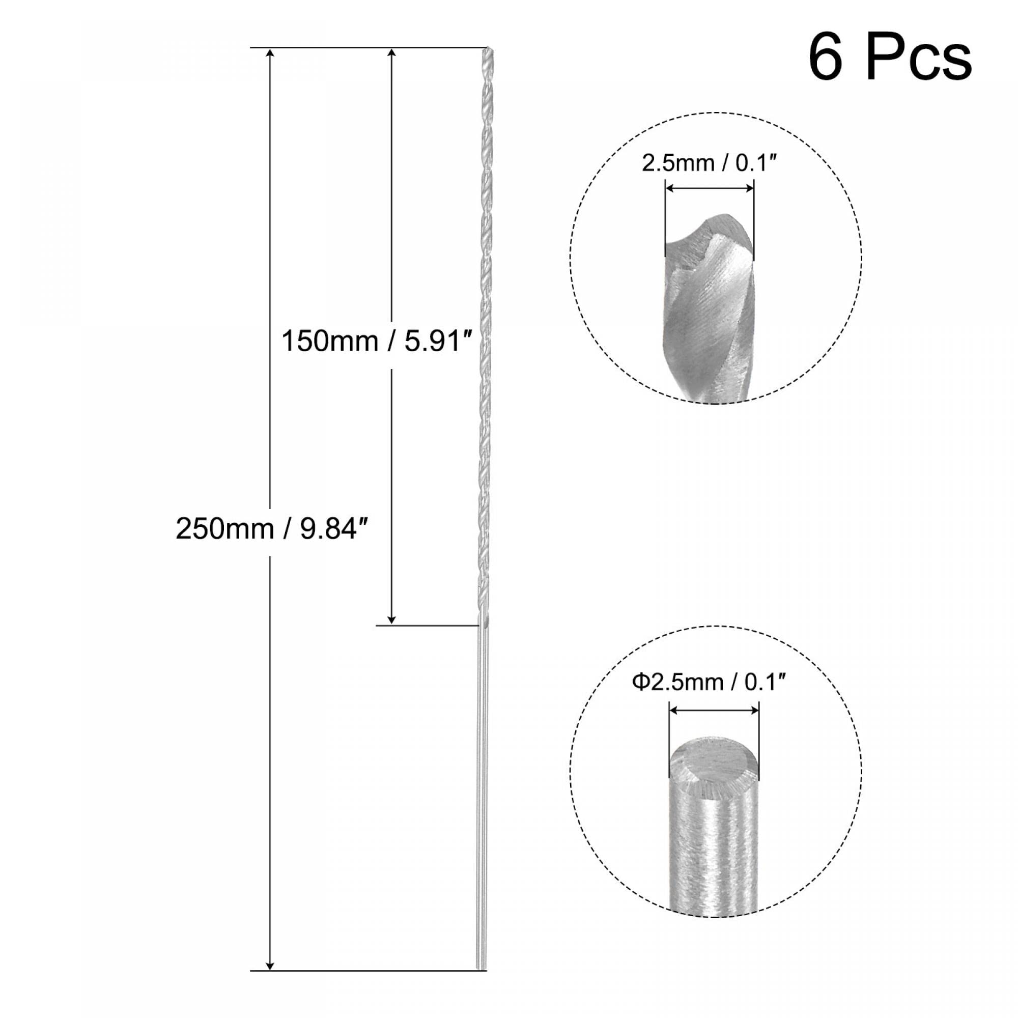 uxcell HSS(High Speed Steel) Extra Long Twist Drill Bits, 2.5mm Drill Diameter 250mm Length 6 Pcs