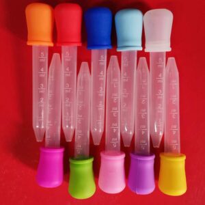 10 Pcs 5ml Liquid Droppers & 2 Brushes,Silicone and Plastic Pipettes Transfer Eyedropper with Bulb Tip for Candy Molds,Childhood,Pet,Crafts Projects- 10 Colors