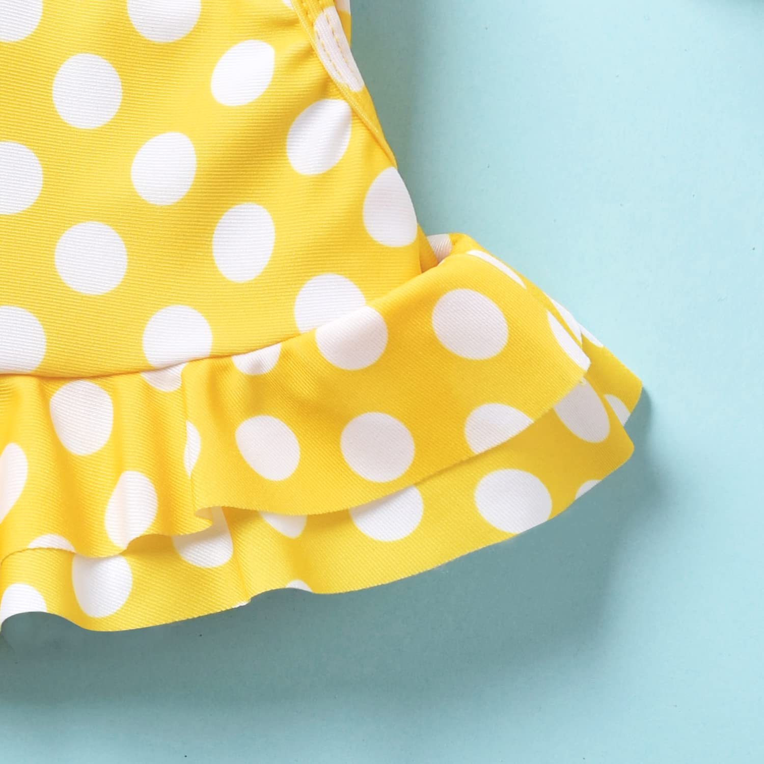 Aalizzwell 2-3T Toddler Little Girls Swimsuit Two Piece Polka Dot Ruffle Bathing Suit Bikini Tops Bottoms Swimming Suit Swimwear Beach Wear Yellow 2T