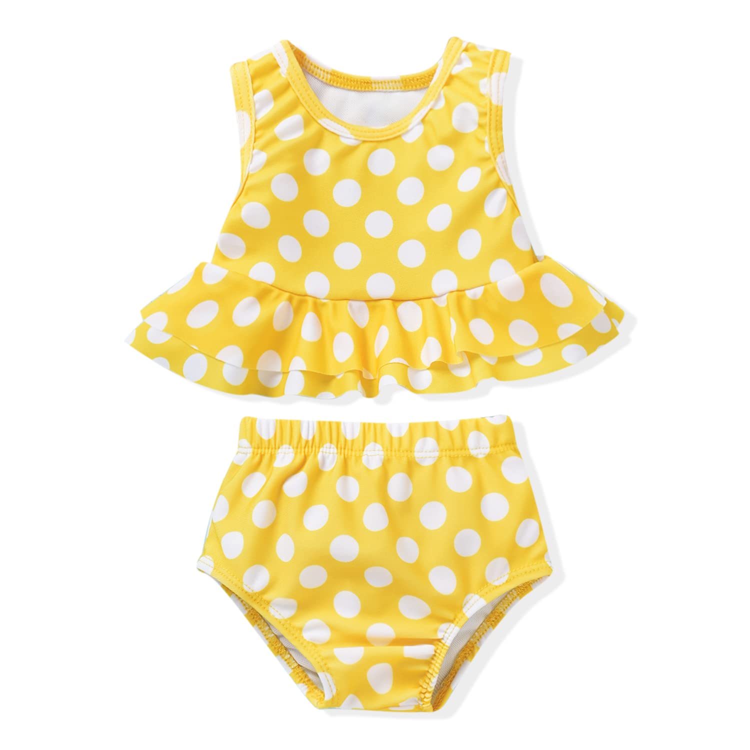 Aalizzwell 2-3T Toddler Little Girls Swimsuit Two Piece Polka Dot Ruffle Bathing Suit Bikini Tops Bottoms Swimming Suit Swimwear Beach Wear Yellow 2T