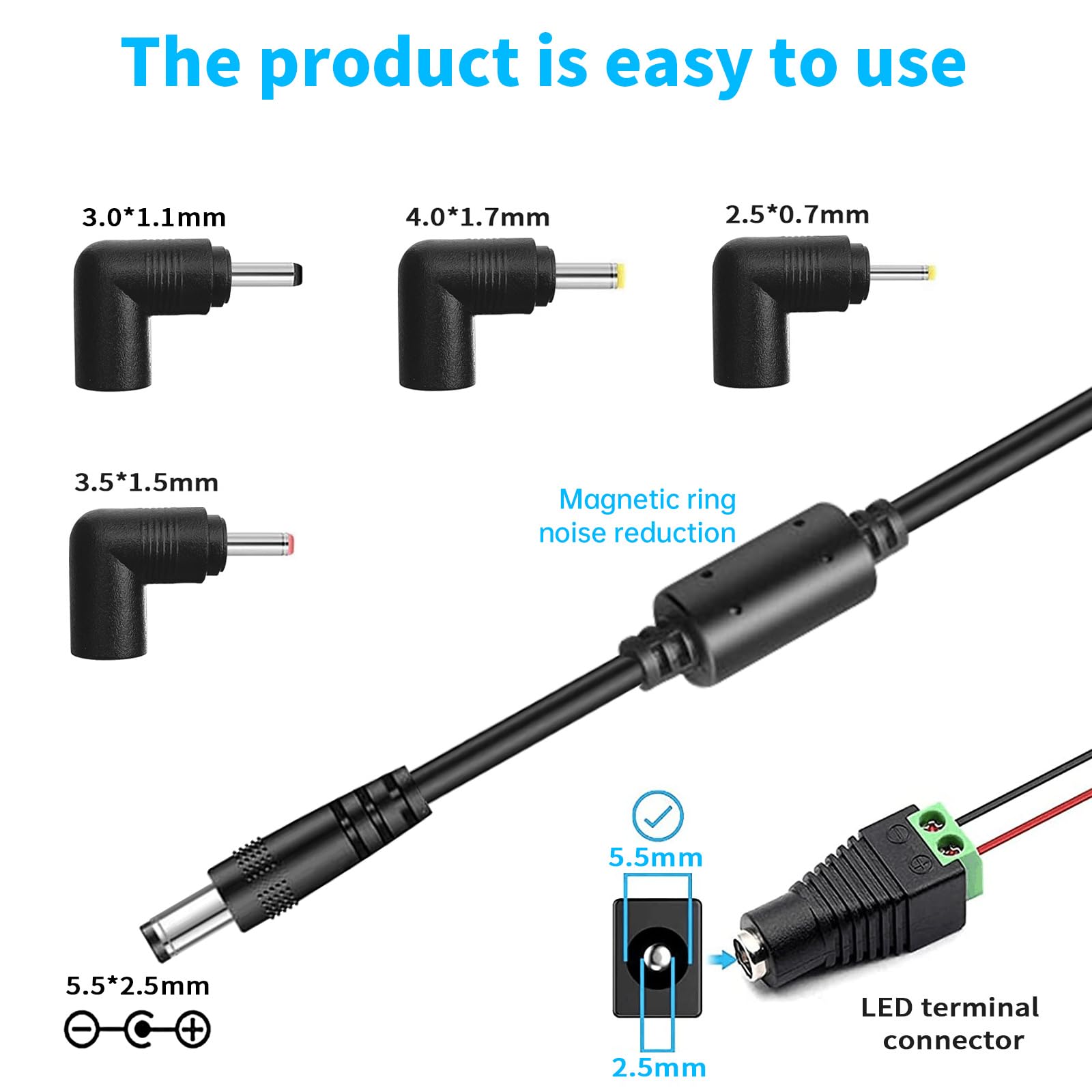 24V 1.5A Power Supply Adapter, 100~240V AC to DC 24 Volt 1.5 Amp Converter with 5 Tips for LED Strip Light CCTV WiFi Camera and More 24Volt 0-1500mA Devices.