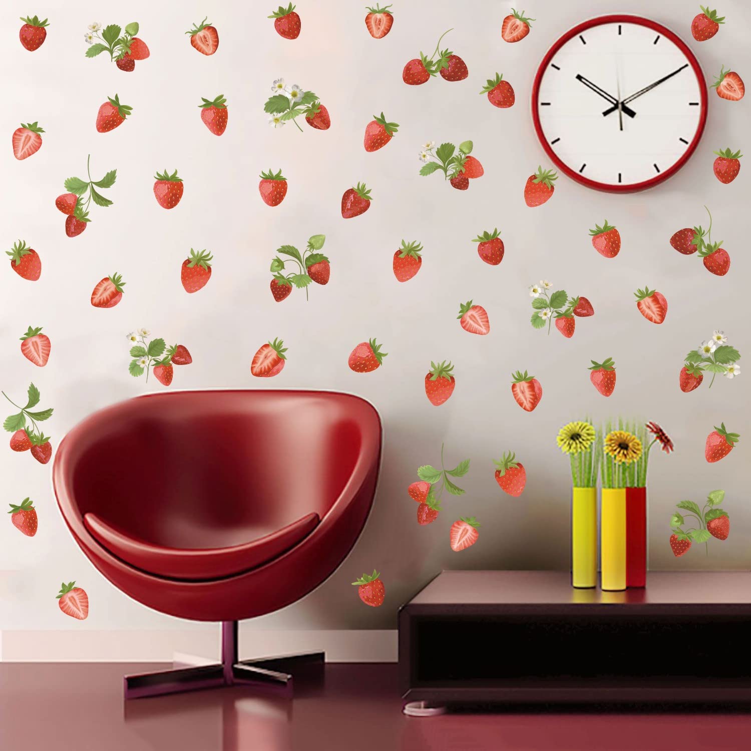 Bamsod Fruit Wall Decals Removable Boho Wall Stickers Peel Stick Fresh Fruit Wall Stickers for Baby Nursery Kids Bedroom Living Room Home Kitchen … (Strawberry)