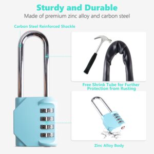 KAWAHA CL21AS 2.6 Inch Long Shackle Combination Lock, 4 Digit Combination Padlock Set Your own Combination for Gym Locker Lock, School, Gates, Doors, Toolbox, Hasps and Storage (Aqua Sky (L) *1)