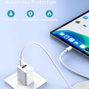 20W [MFi Certified] Fast Charger Fit for iPad 9th Generation Gen 2021 10.2 inch Tablet with 6.6 Ft Charging Cable A2602 A2604 A2603 A2605 Dual Port Wall Charger AC Power Supply Adapter Cord