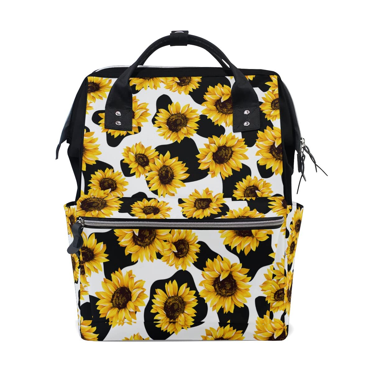 Glaphy Large Capacity Baby Diaper Bag Sunflowers Cow Print Durable Multi Function Travel Backpack