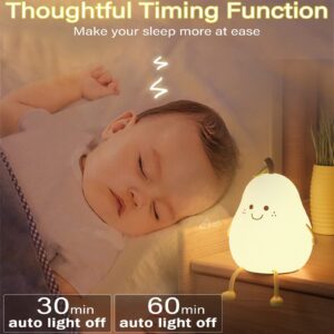 Aokpsrt Cute Night Light Rechargeable with 7 Color Changing and Timer, Kids Pear Night Light for Toddler Baby Christmas Gifts, Touch Portable LED Silicone Lamp for Nursery