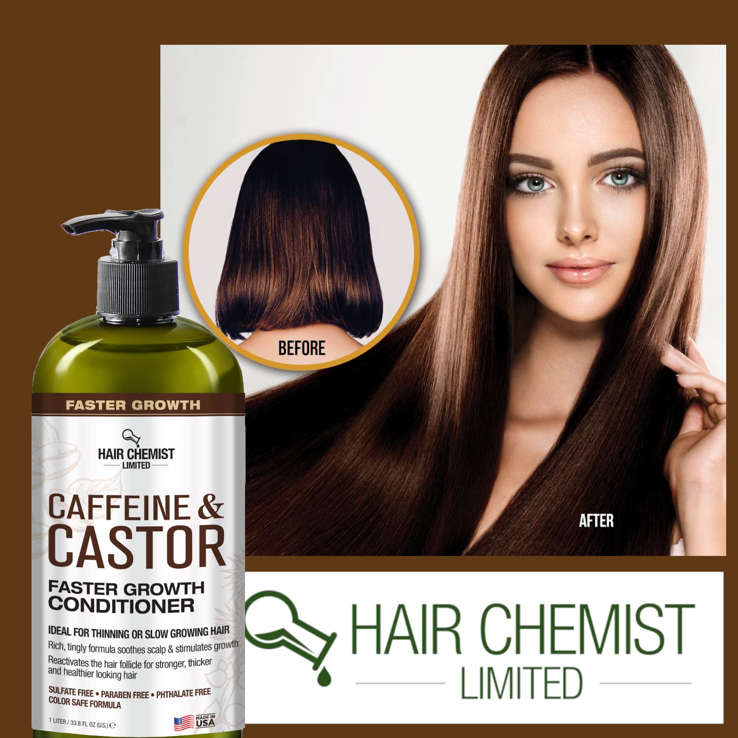 Hair Chemist Caffeine and Castor Faster Growth Conditioner 33.8 oz. - Hair Conditioner for Faster Hair Growth