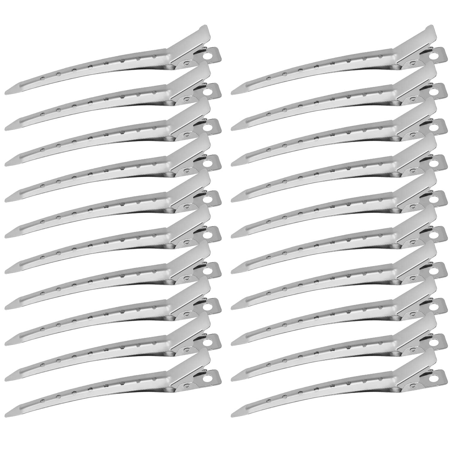 Korintin Hair Styling and Sectioning Clips - Metal Duck Bill Clips, Alligator Roller Clips for Long, Thick Hair, Salon Clips (24 Pack, Silver)