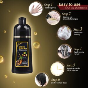 Ivnil Meidu Black Hair Dye Shampoo 3 in 1 Champu Para Canas Mujer Gray Hair Coverage for Women & Men Herbal Natural Plant Hair Dye Shampoo 500ml