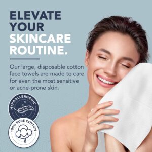 Dermacotton [100 X-Large Towels] 100% Biodegradable Disposable Cotton Face Towels – Super Soft Face Wipes, Hypoallergenic Makeup Remover Wipes, For All Skin Types Incl. Sensitive Skin, Facial Cloths