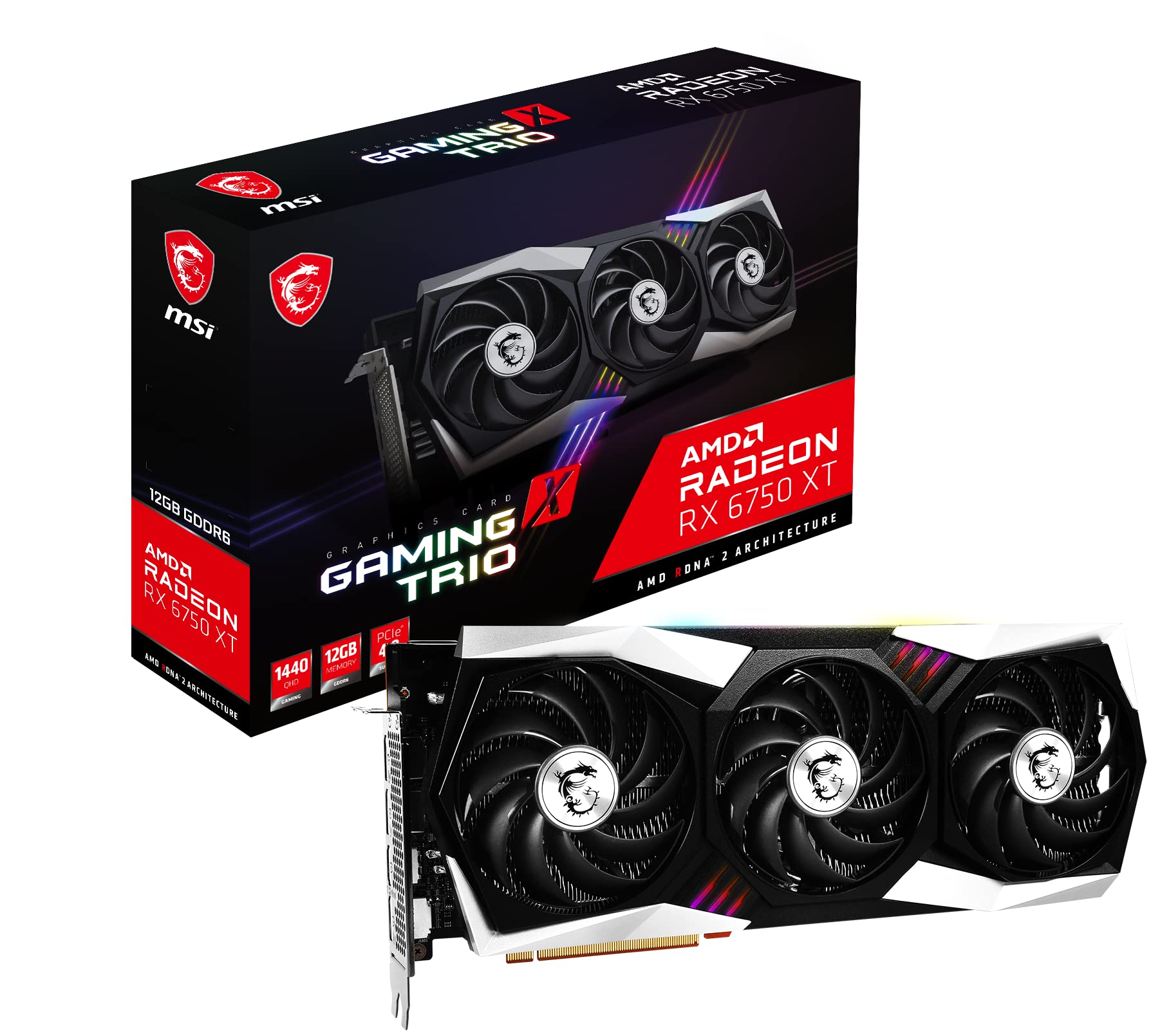 MSI Gaming Radeon RX 6750 XT 192-bit 12GB GDDR6 DP/HDMI Triple Torx 4.0 Fans FreeSync DirectX 12 VR Ready OC Graphics Card (RX 6750 XT Gaming X Trio 12G)