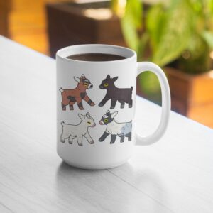 LookHUMAN Ceramic Goat Coffee Mug - Cute Baby Goat Mugs for Goat Lovers, Double-sided Print Goat Coffee Cup, Dishwasher Safe Novelty Coffee Mugs with Goat Design, Goat Lover Gifts Coffee Cups, 15oz