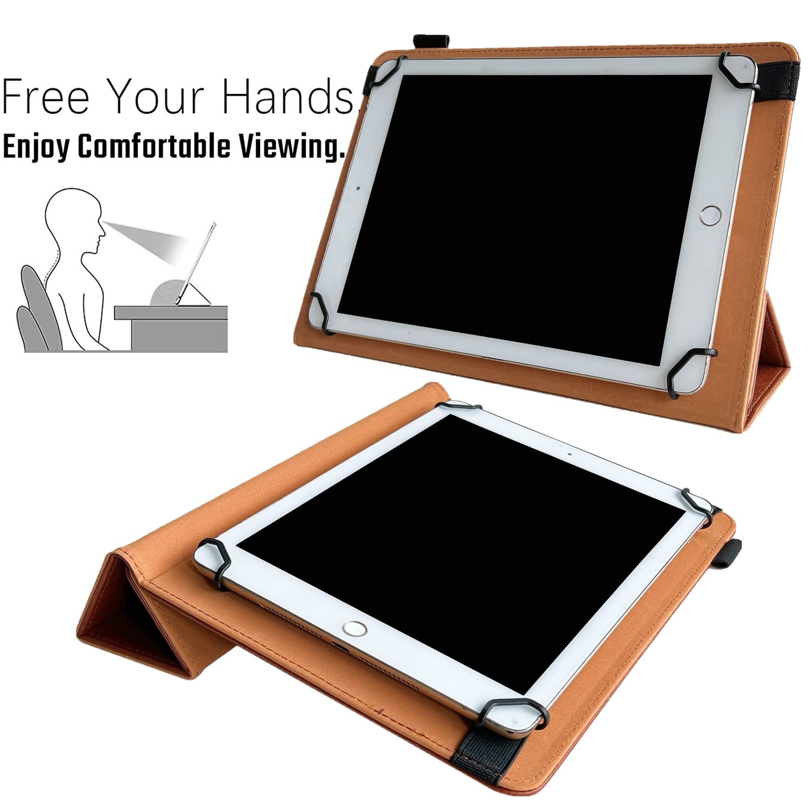 JZCreater 10 Inch Tablet Case, Universal 10 10.1 Inch Android Tablet Cover, Multi-Angle Viewing Stand Case for 9.5-10.5 Inch Tablet, Brown