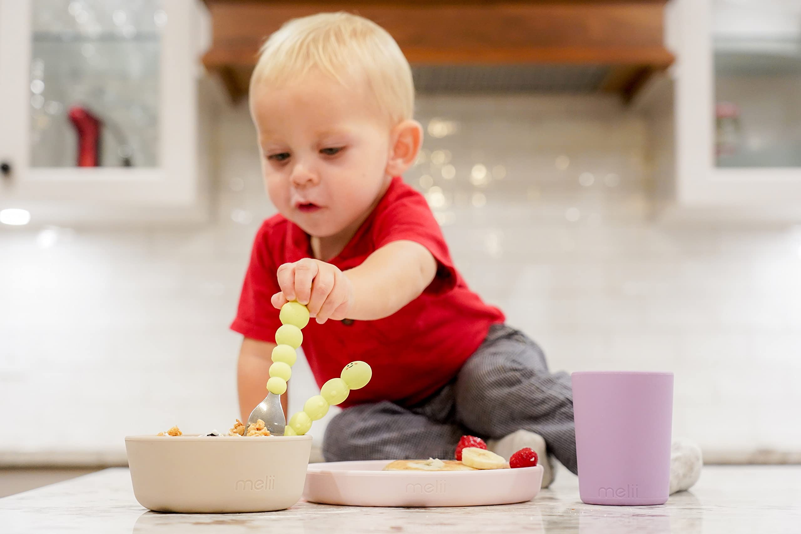 melii Non-Suction Silicone Plate, Bowl and Cup Set for Toddlers, Kids and Children (Lime, Mint, Blue)