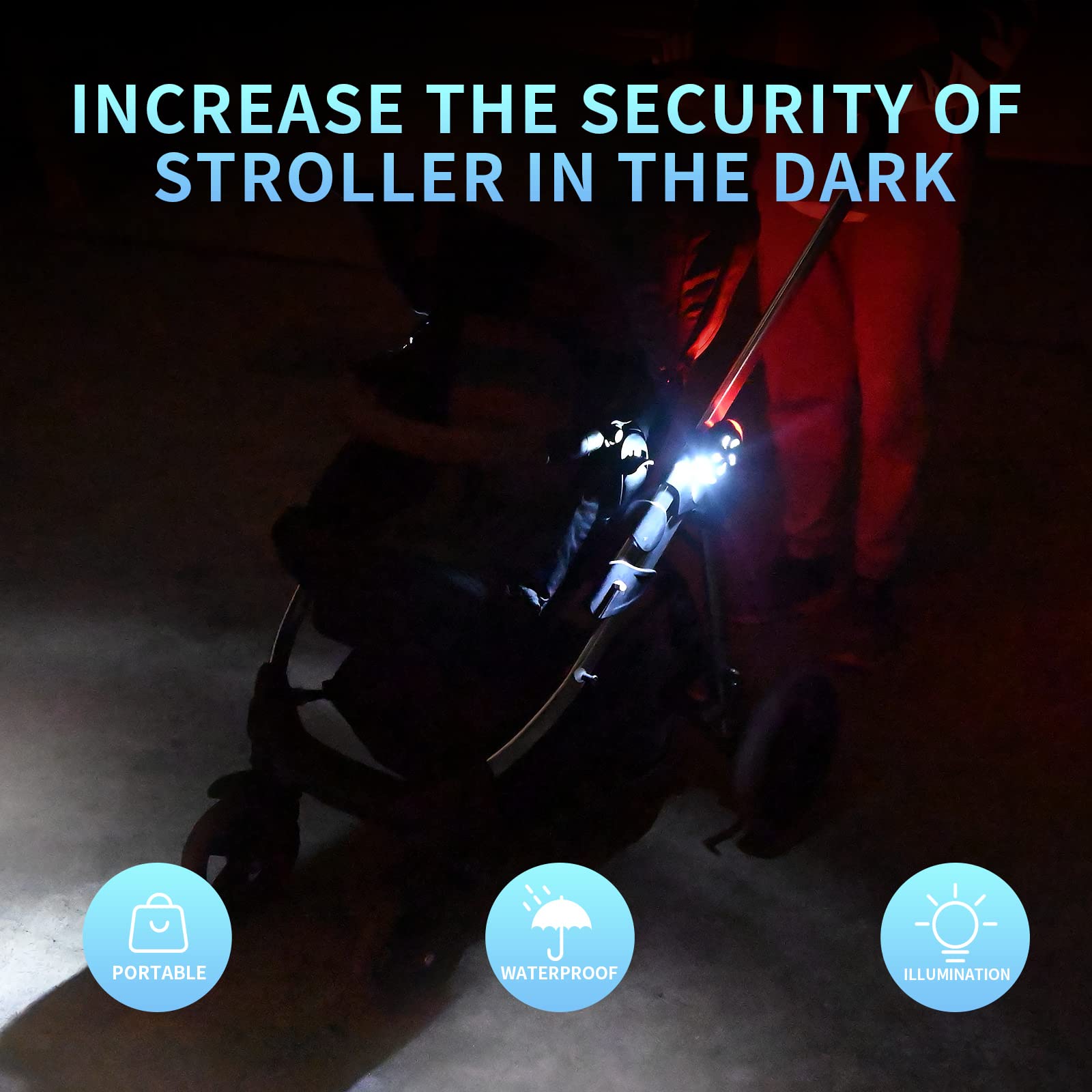 Stroller Safety Lights for Night,Vagocom LED Pram Pushchair Light See and be seen with The Stroller for Walking at Night,Suitable for All Strollers(2 Pack,Battery Included)