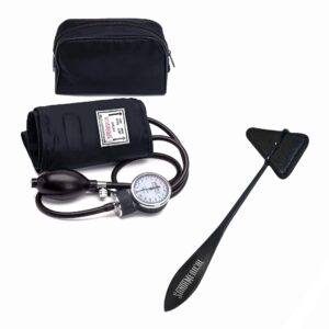 santamedical adult deluxe aneroid sphygmomanometer - professional blood pressure monitor with adult black cuff and carrying case (light black) & santamedical taylor percussion hammer