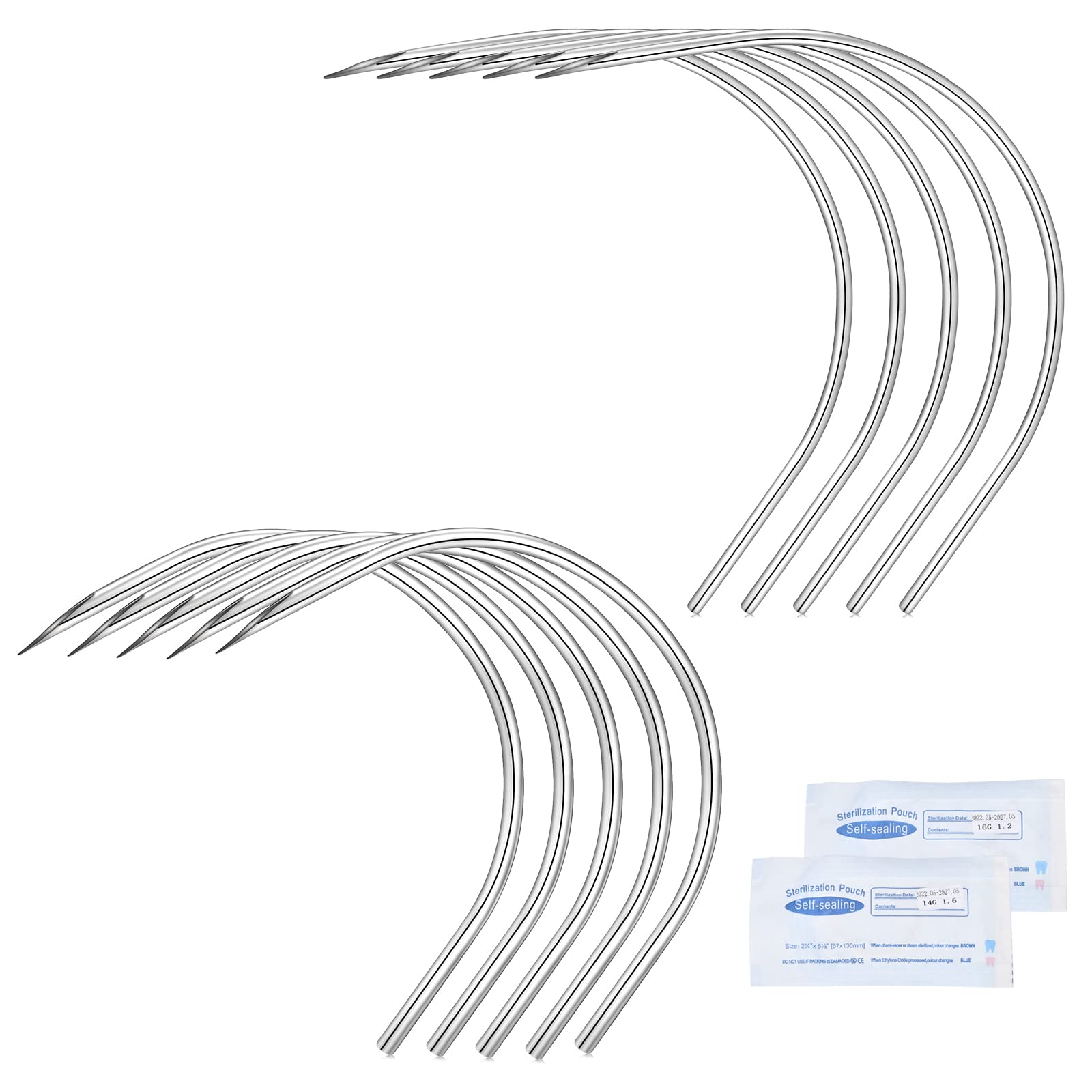 JIESIBAO 10PCS 14G 16G Curved Piercing Needles,Disposable Stainless Steel Piercing Needles for Ear Nose Tragus Cartilage Helix Belly Button Navel Piercing