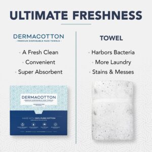 Dermacotton [100 X-Large Towels] 100% Biodegradable Disposable Cotton Face Towels – Super Soft Face Wipes, Hypoallergenic Makeup Remover Wipes, For All Skin Types Incl. Sensitive Skin, Facial Cloths