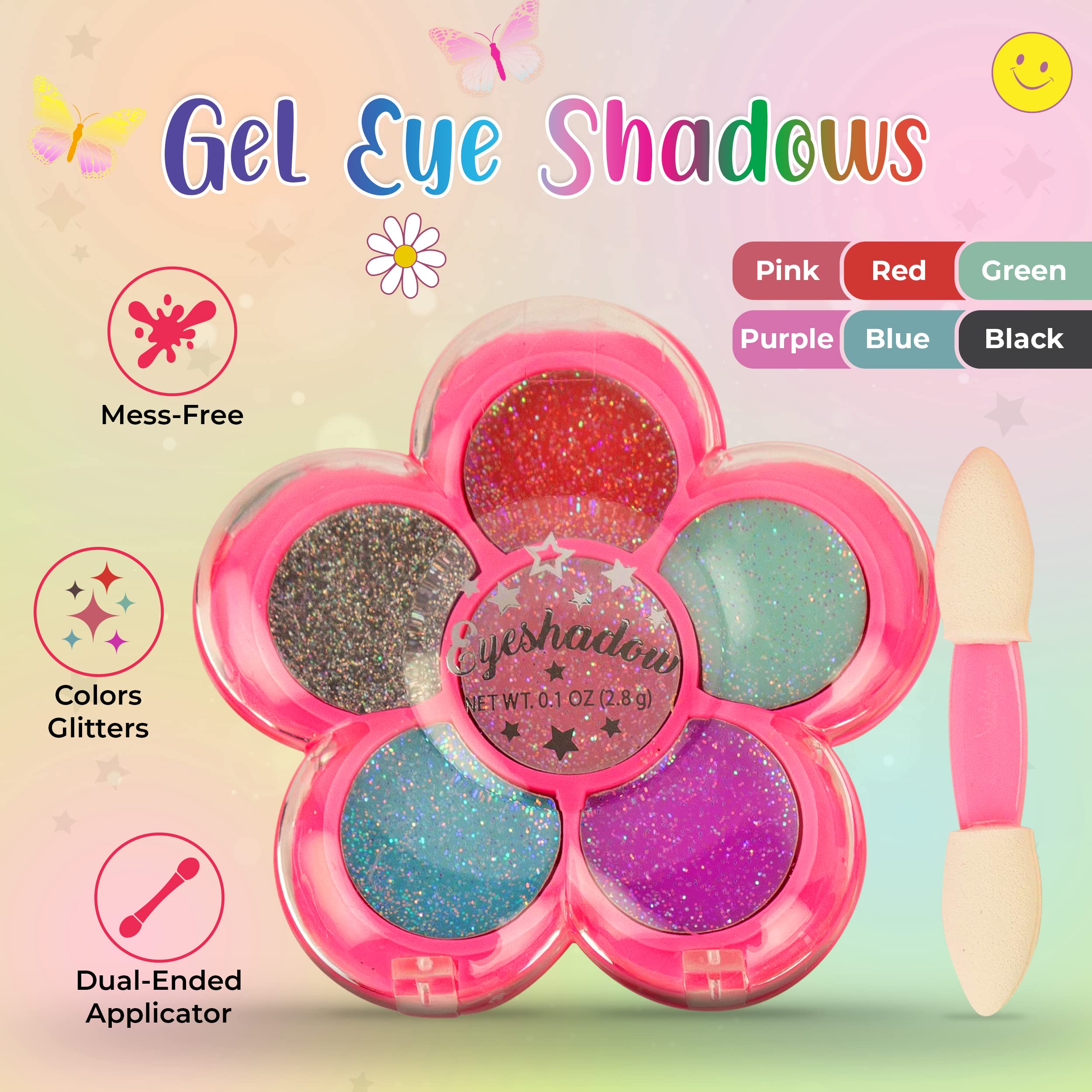 Hot Focus Toddler Makeup Kit - Girls Makeup Kit with Mood Change Lipsticks and Colorful Eyeshadow Palette - Kid-Friendly, Washable Little Girl Makeup & Pretend Play Set (Applicator Included)