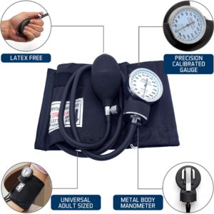 Santamedical Adult Deluxe Aneroid Sphygmomanometer - Professional Blood Pressure Monitor with Adult Black Cuff and Carrying case (Light Black) & Santamedical Taylor Percussion Hammer