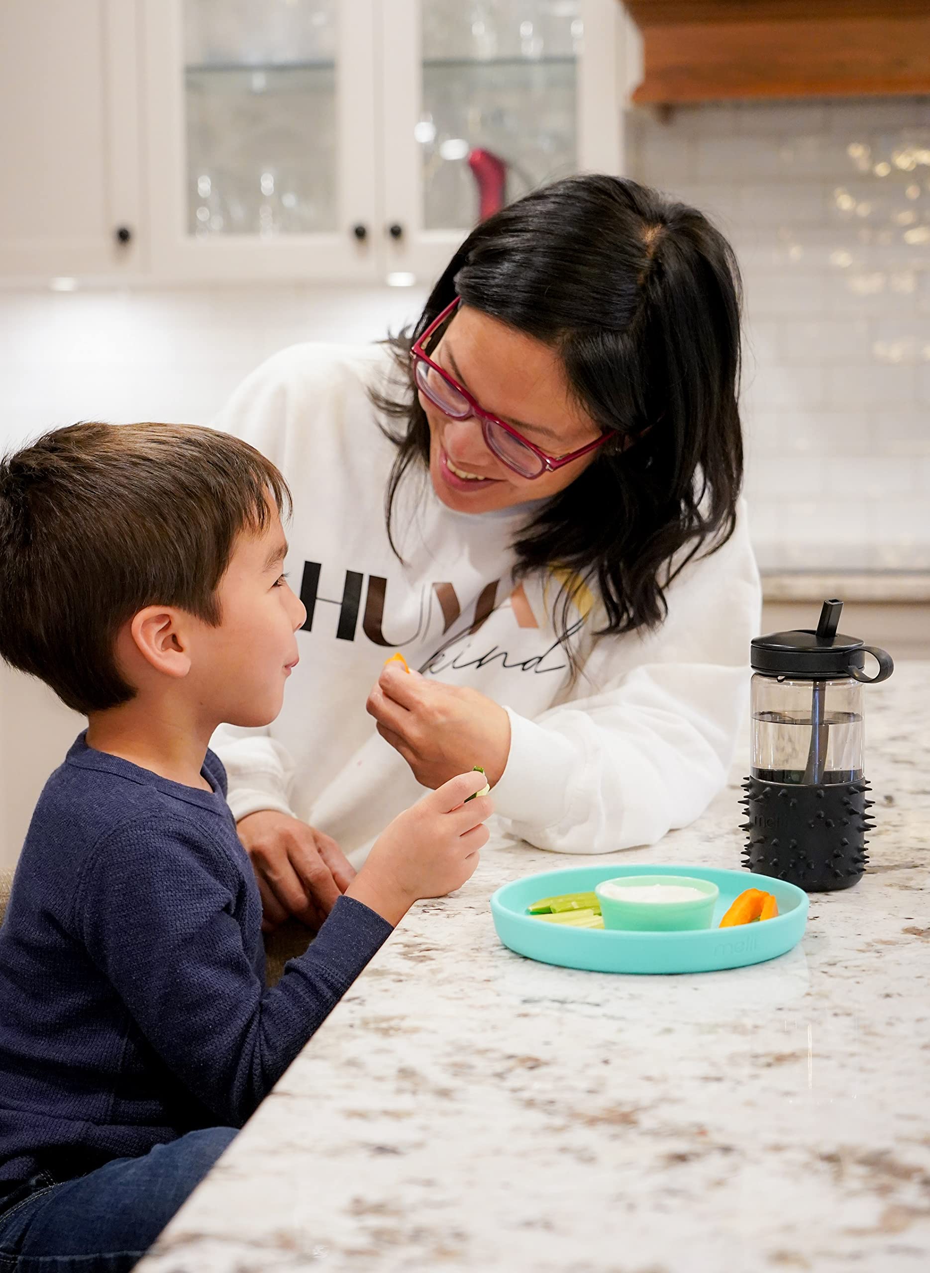 melii Non-Suction Silicone Plate, Bowl and Cup Set for Toddlers, Kids and Children (Lime, Mint, Blue)