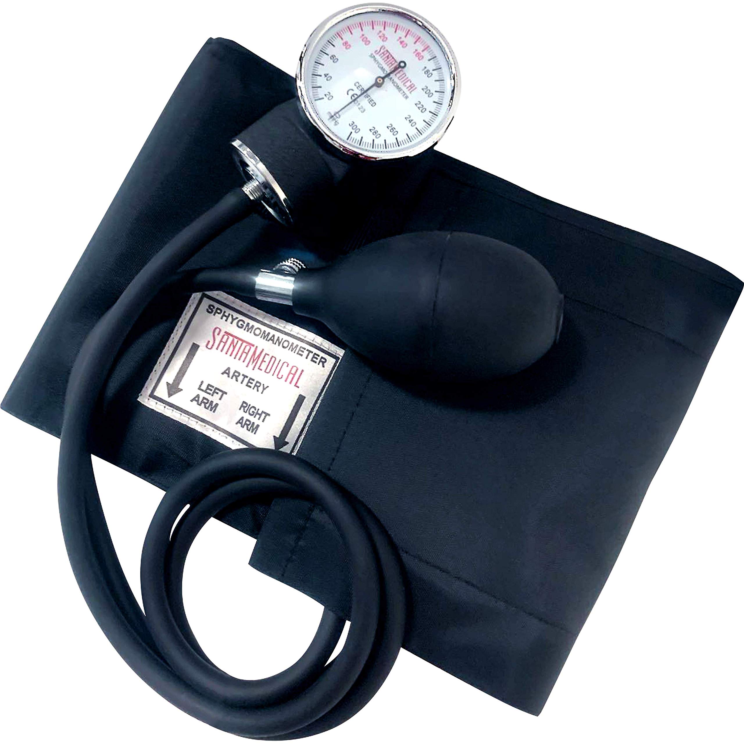 Santamedical Adult Deluxe Aneroid Sphygmomanometer - Professional Blood Pressure Monitor with Adult Black Cuff and Carrying case (Light Black) & Santamedical Taylor Percussion Hammer