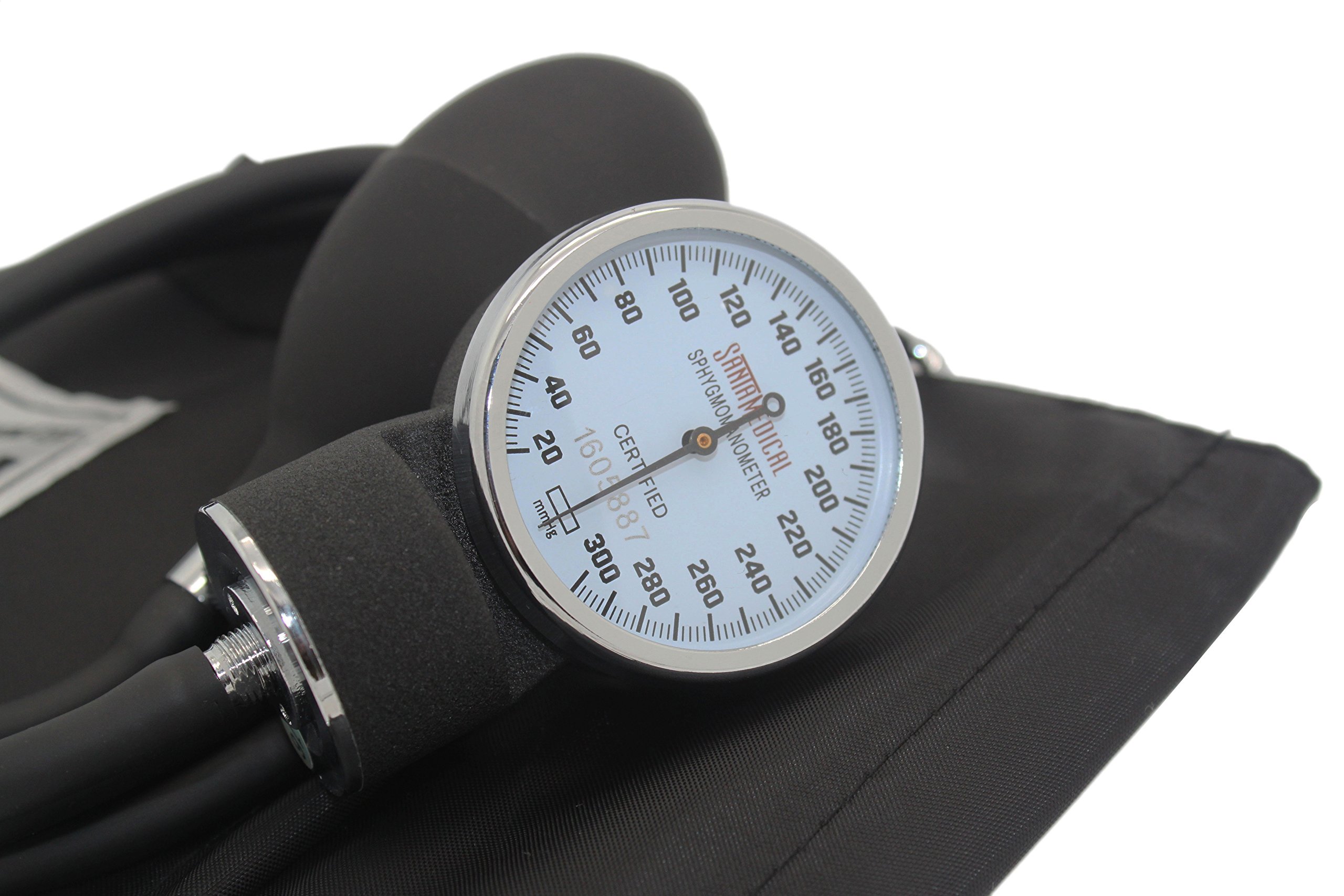 Santamedical Adult Deluxe Aneroid Sphygmomanometer - Professional Blood Pressure Monitor with Adult Black Cuff and Carrying case (Light Black) & Santamedical Taylor Percussion Hammer