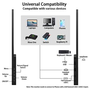 ZFTVNIE 15.6'' FHD 1920 * 1080P IPS Portable Monitor, Ultra-Slim Display with USB C, HDMI, Cover & Dual Speakers, External Monitor for Laptop PC Phone Xbox PS4