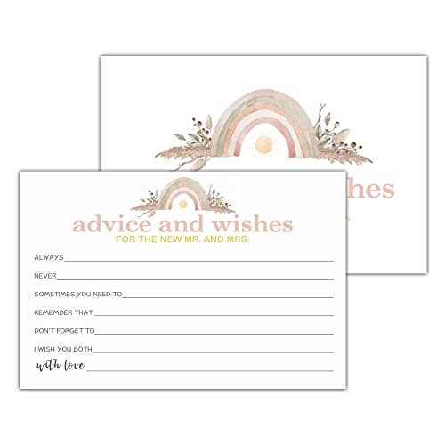 Yuansail Rainbow Floral Advice And Wishes Cards For The New Mr And Mrs, Wedding Advice for Bride Groom Newlyweds Bridal Shower,Aecorations Party Supply，25 Cards(bb001-JYK 008HL)