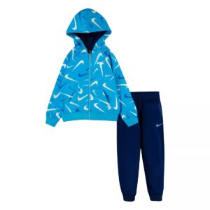 nike baby boys therma-fit swooshfetti zip hoodie & pants 2 piece set (b_v(66h988-u9j)/r, 18 months)