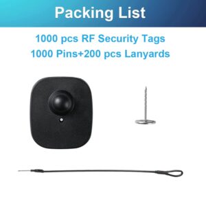 1000Pcs 8.2Mhz RF Security Clothing Tags Black Retails EAS Clothes Tag with 1000 Pins and 200 Lanyards