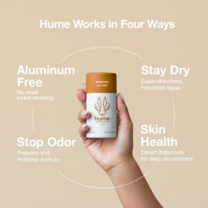 Hume Supernatural Aluminum Free Deodorant for Women & Men - Safe for Sensitive Skin - Probiotic, Plant-Based, Baking Soda Free, Aloe, & Cactus Flower, Anti Sweat, Stain & Odor - Out West, 1-Pack