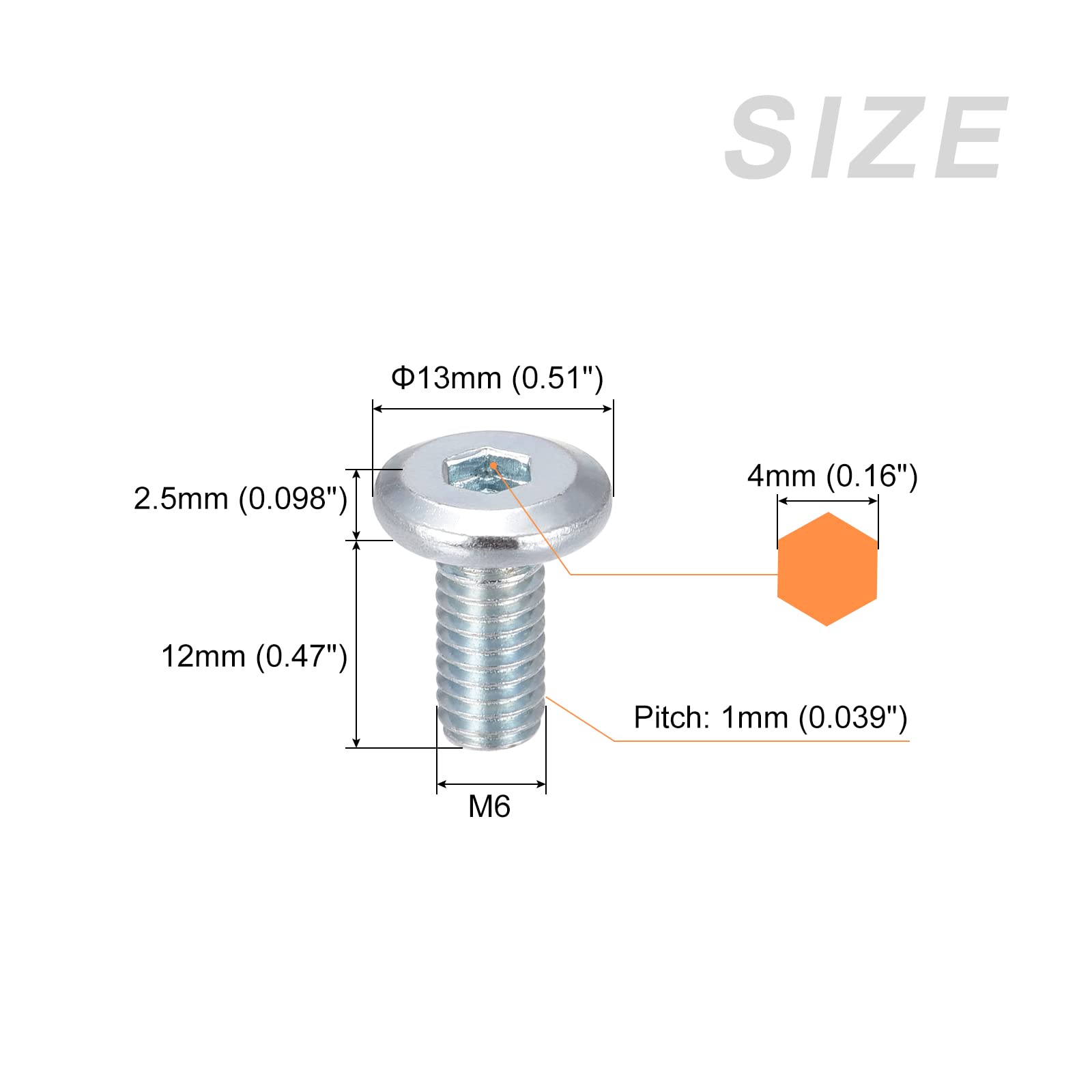 METALLIXITY Hex Socket Head Machine Screws, (M6x12mm) 20Pcs, Carbon Steel Cap Screws - for Machinery, Furniture, DIY