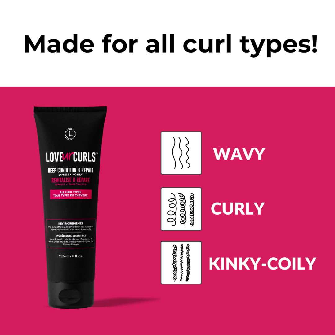 Love Ur Curls LUS Brands Deep Condition & Repair for Curls - 8oz Ultra-Rich Formula with 8 Key Ingredients for Moisture, Definition and Shine - No Heat Required