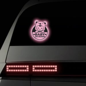 Baby on Board Stickers for Cars, 2 Pcs Nouiroy Cute Baby Super Strong Reflective Koala Baby in Car Decals and Stickers Baby Caution Bumper Safety Warning Sign Waterproof Vinyl Sticker (Pink)