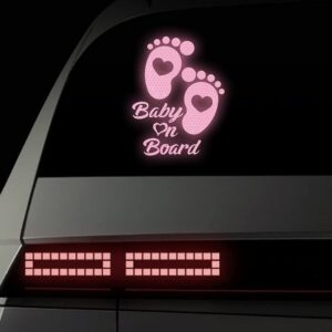 2PCS Baby on Board Stickers for Cars, Nouiroy Reflective Baby in Car Stickers and Decals Cute Feet Car Window Clings Safety Warning Sign Waterproof Auto Vinyl Sticker, Pink