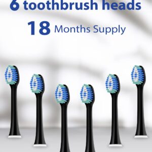 MySmile Electric Toothbrush Replacement Heads, 6 Packs (Black)