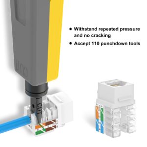 VCELINK RJ45 Cat6 Keystone Jacks UL-Listed Slim Profile, 10-Pack Ethernet Punch Down Keystone UTP, 90-Degree Modular Keystone Connector Adapter, White