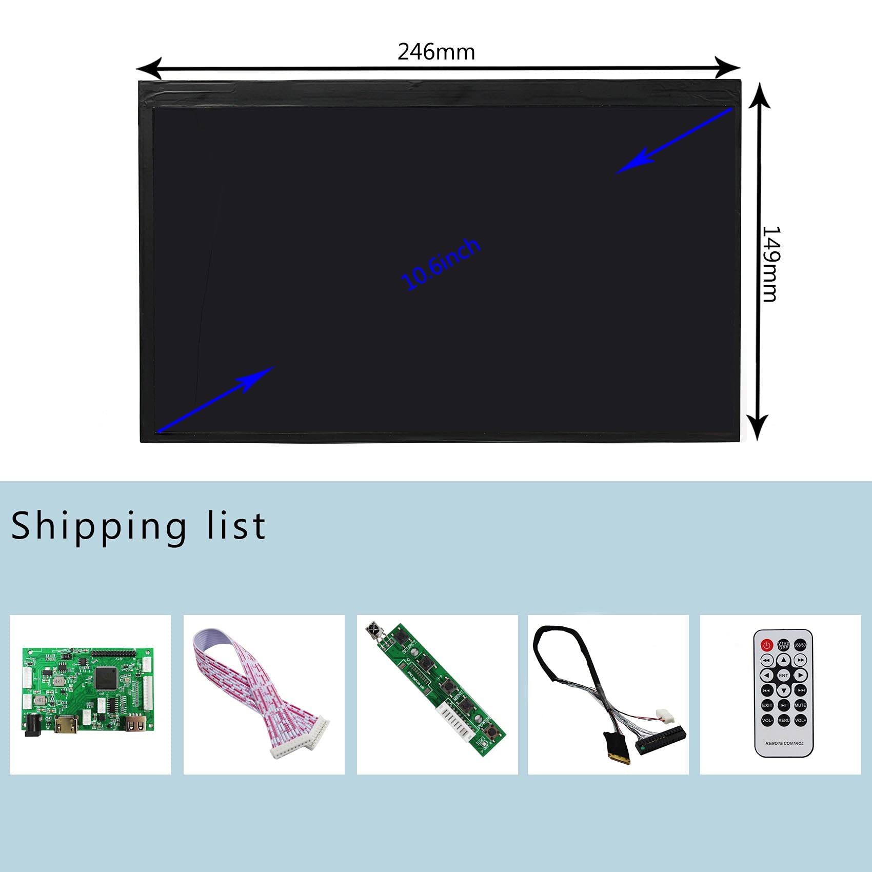 FanyiTek 10.6" 1366x768 LTL106AL01 30pin IPS LCD Screen and HD-MI USB LVDs Controller Board