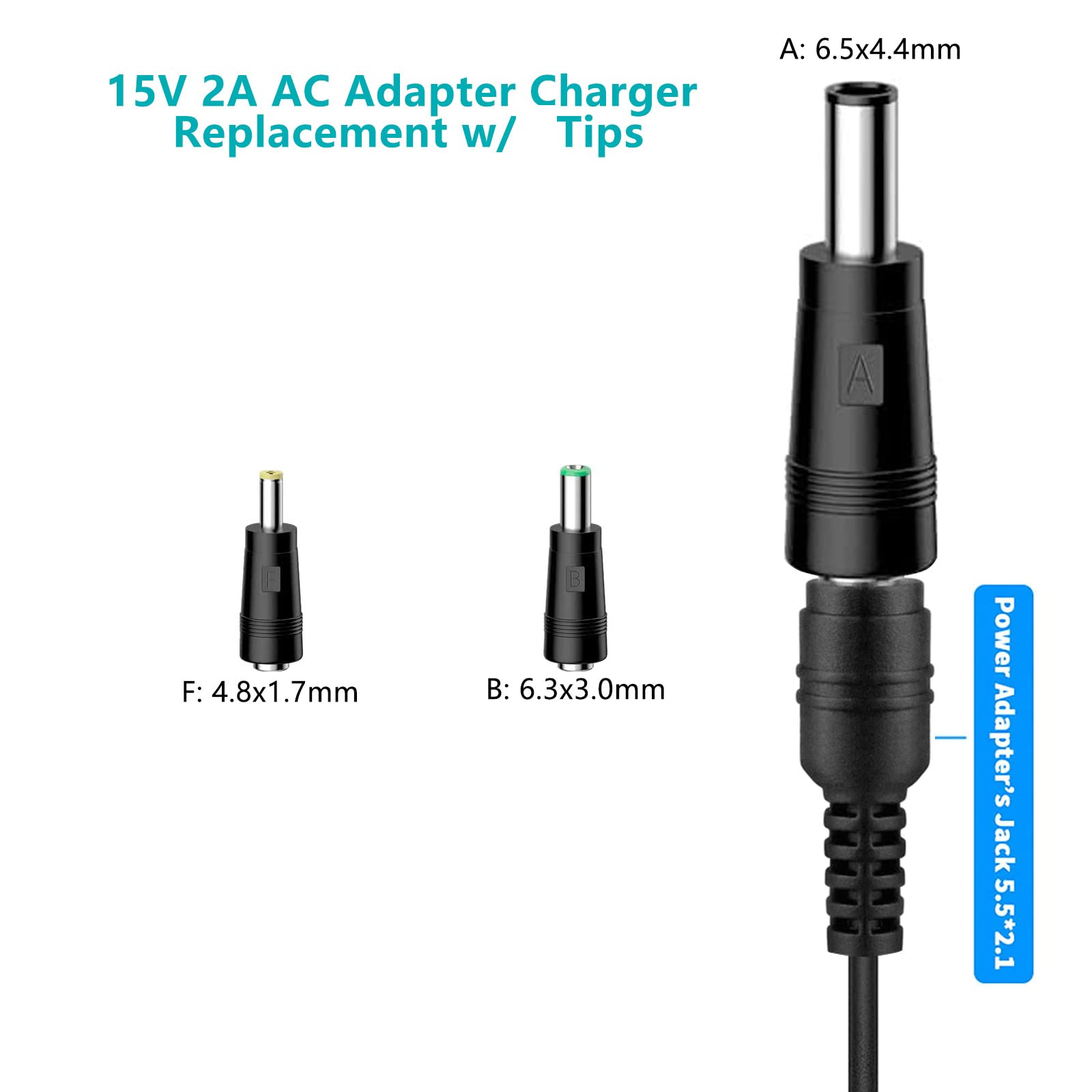 15V 2A AC DC Power Supply Adapter Charger Cable Cord for LCD Monitor Theragun mini G4 Theragun Prime Theragun Massager Gun Dewalt DXAEPS14, W-KING T11, Creative Sound Blaster Roar 2 Bluetooth Speaker