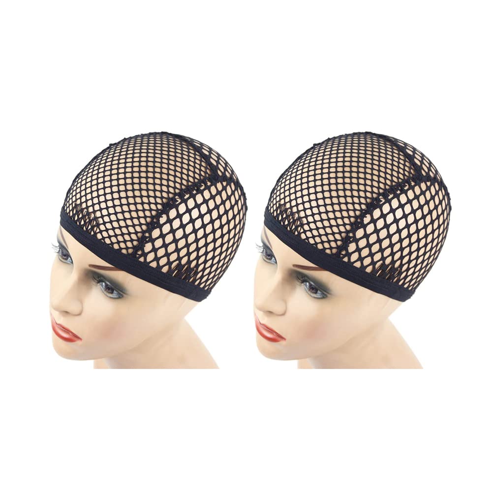 YANTAISIYU 2 Pieces Wig Cap Black Stretchable Crochet Wig Cap with 4 Hair Clips Mesh Braided Wig Cap for Making Wig