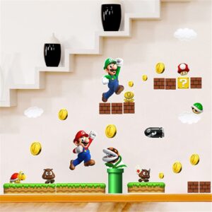 HEROPAR Mario Wall Stickers Cartoon Peel and Stick Game Wall Decals Removable for Boys Girls Kids Room Nursery Wall Mural Decor