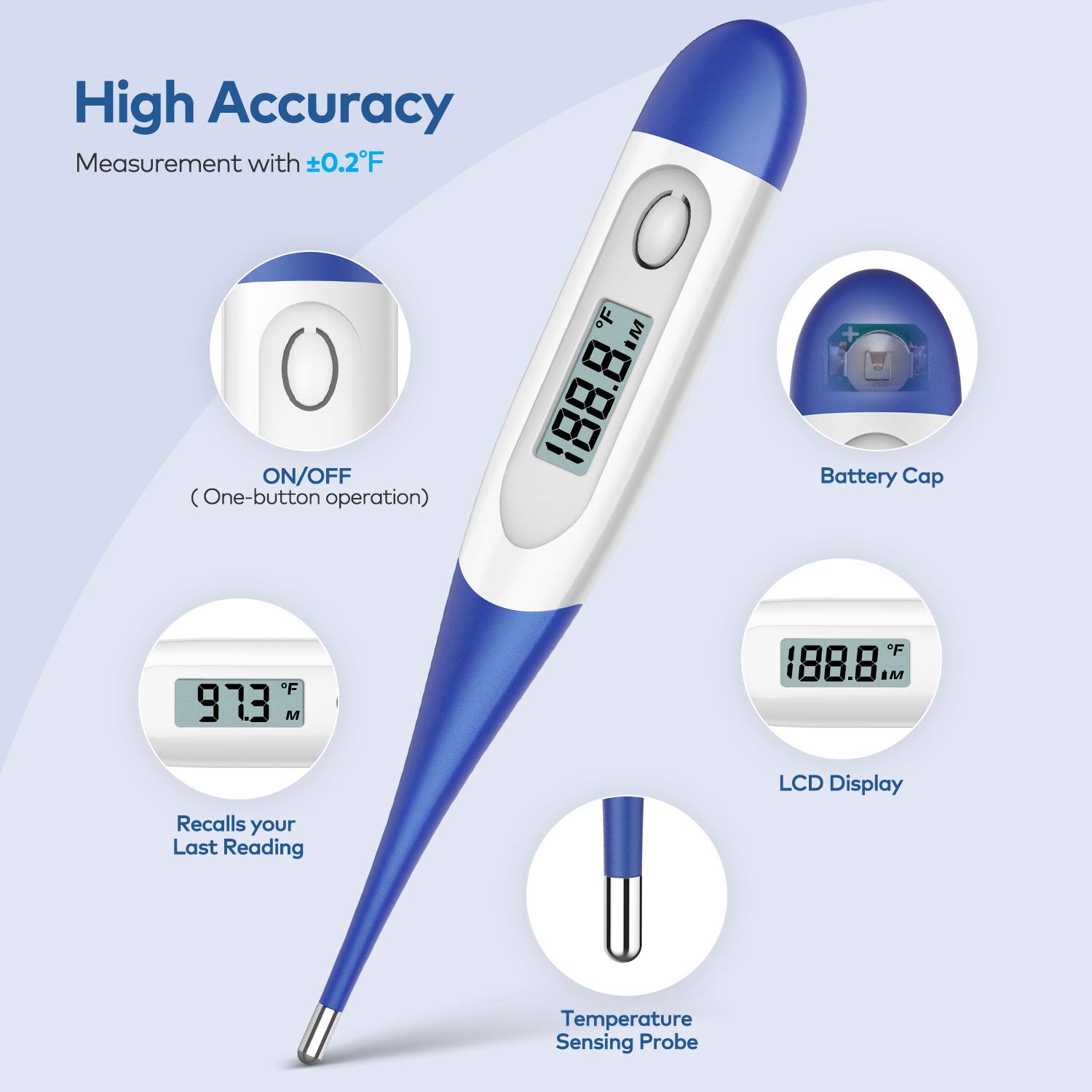 Bundle of Thermometer for Adults, Digital Oral Thermometer for Fever with 10 Seconds