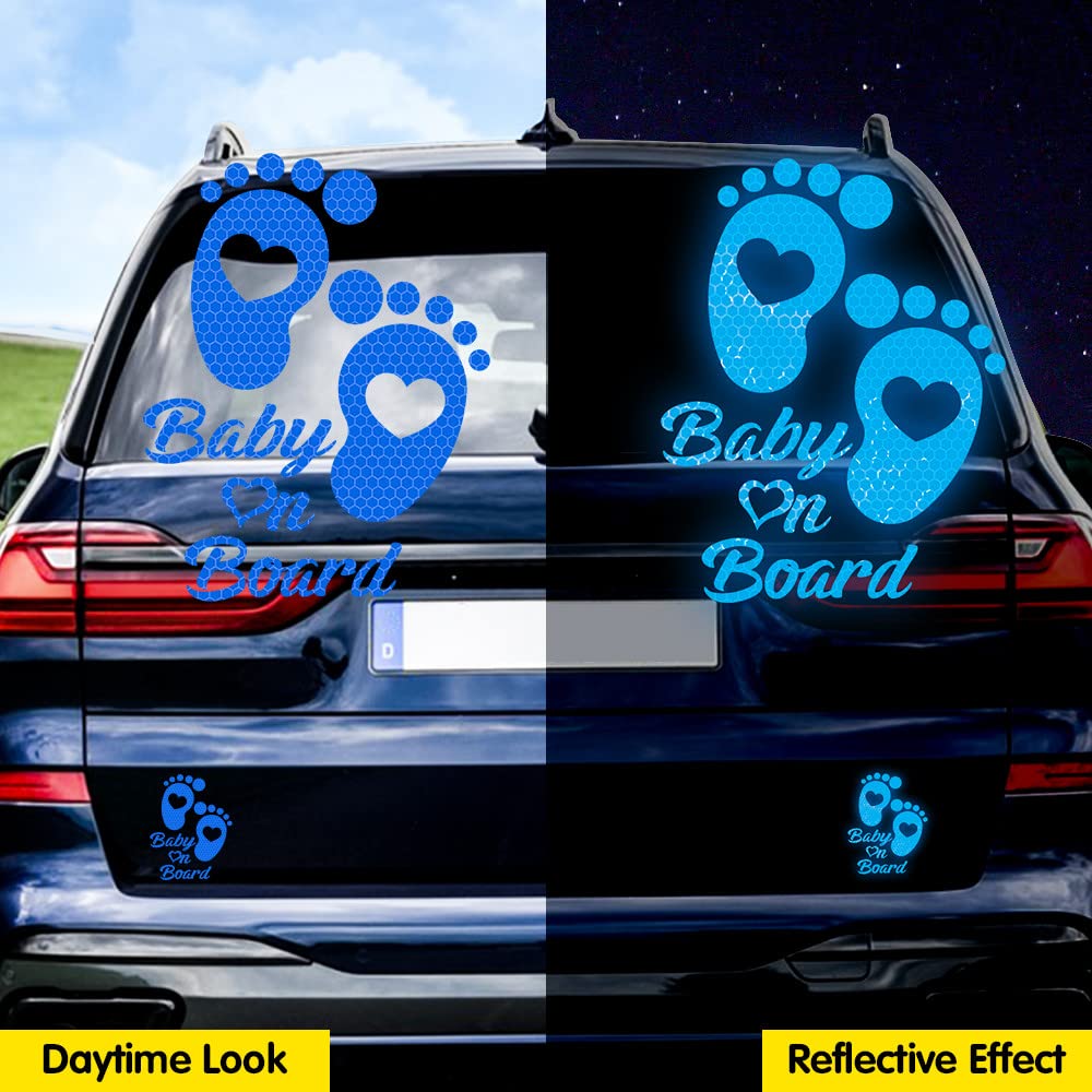 Baby on Board Sticker for Cars, Nouiroy 2PCS Love Feet Super Strong Reflective Baby in Car Decals and Stickers Cute Baby Kid Car Window Bumper Safety Warning Sign Waterproof Auto Vinyl Sticker, Blue